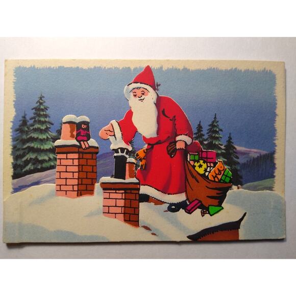 Christmas Postcard RPPC Style Santa Claus St Nick German  Vintage Fold-Out Santa Claus Christmas Postcard Made in France Diecut Rare